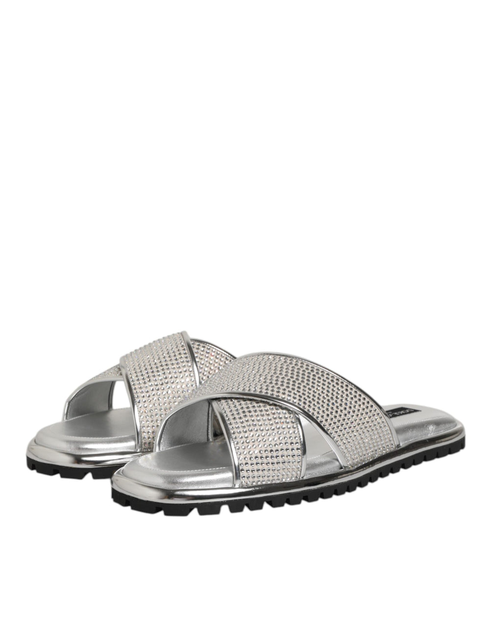 Dolce & Gabbana Strass Embellished Slides in Silver