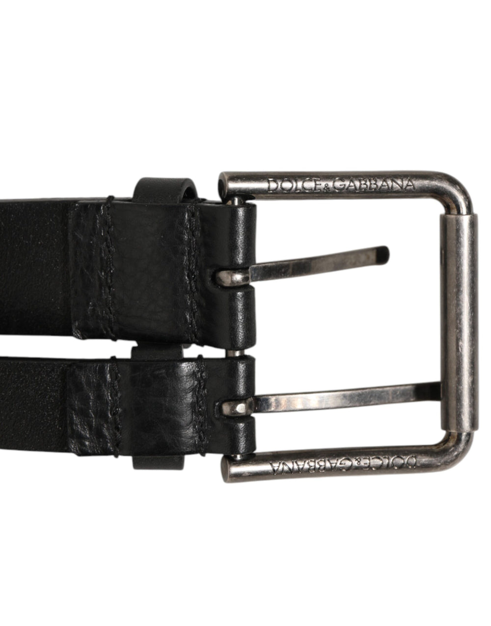 Dolce & Gabbana Double Strap Calf Leather Belt in Black