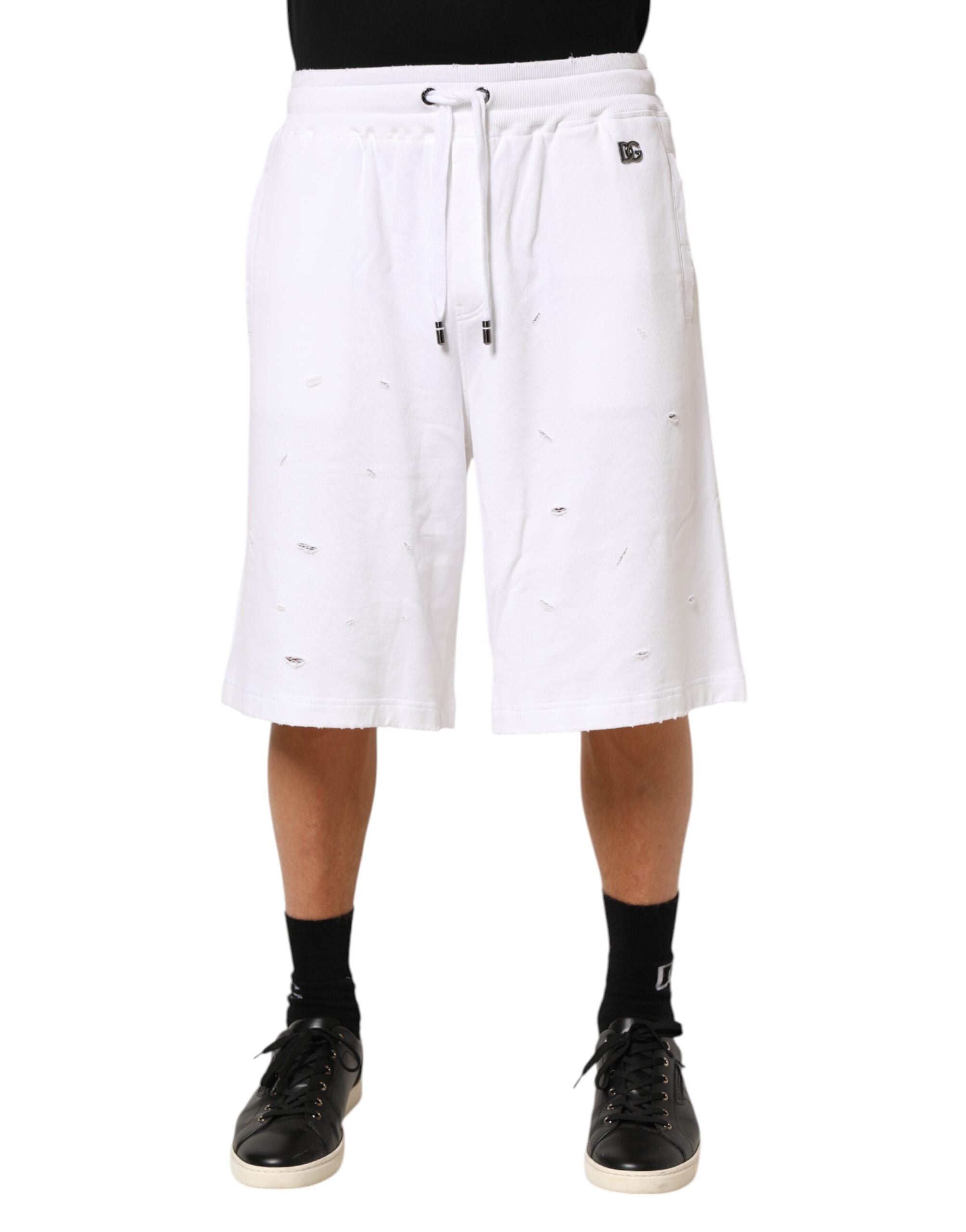 Dolce & Gabbana Βαμβακερό Bermuda Shorts με Σκισίματα σε Λευκό