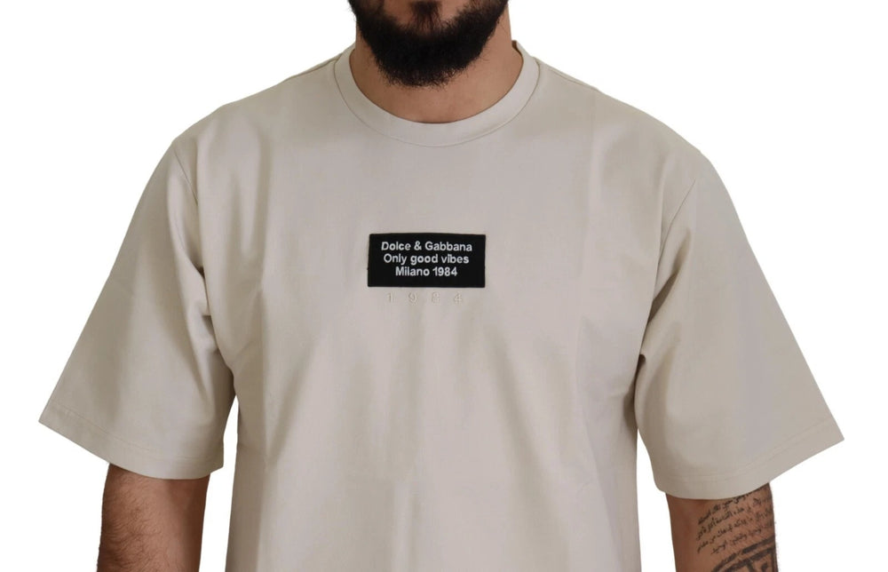 Dolce & Gabbana Βαμβακερό T-Shirt με Τύπωμα σε Ιβουάρ