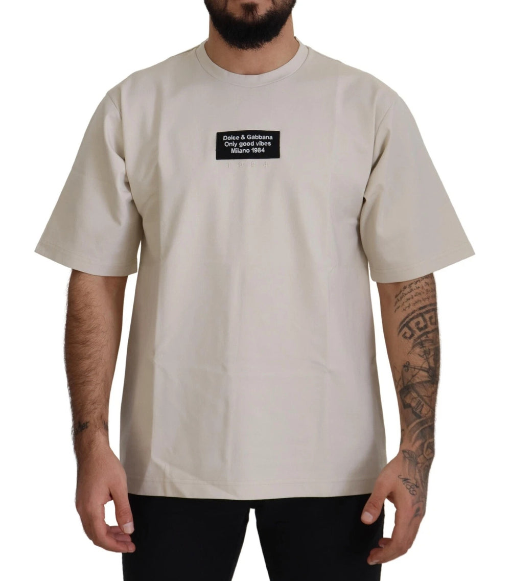 Dolce & Gabbana Βαμβακερό T-Shirt με Τύπωμα σε Ιβουάρ