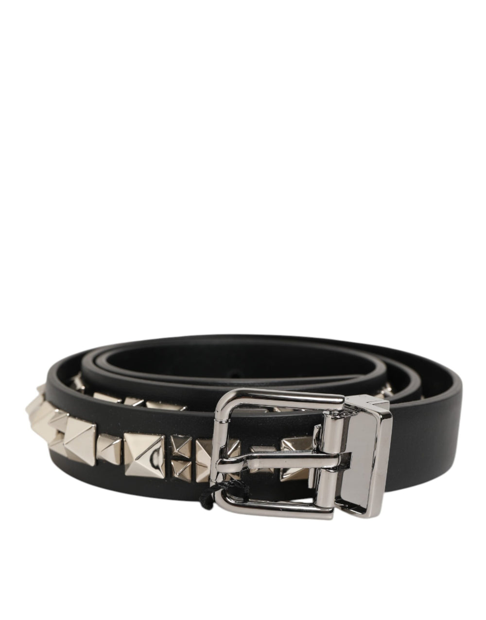Black Leather Studded Silver-Tone Buckle Belt mens luxury fashion - Mens Edit