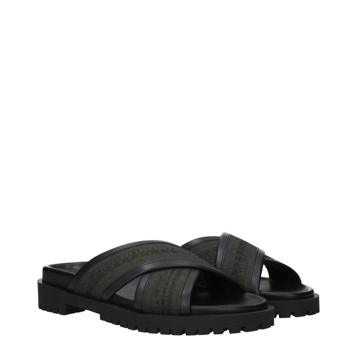 Green Fabric Flat Sandals