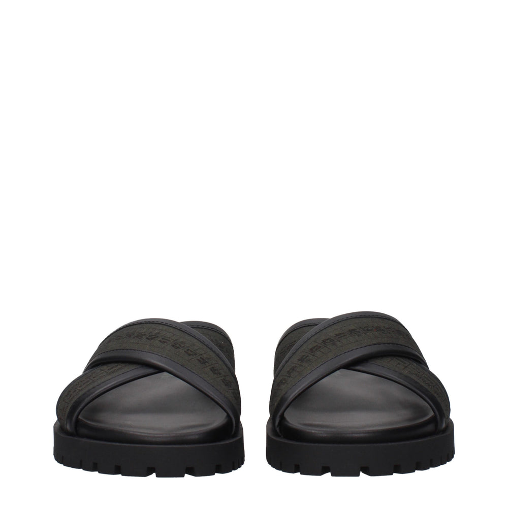 Green Fabric Flat Sandals