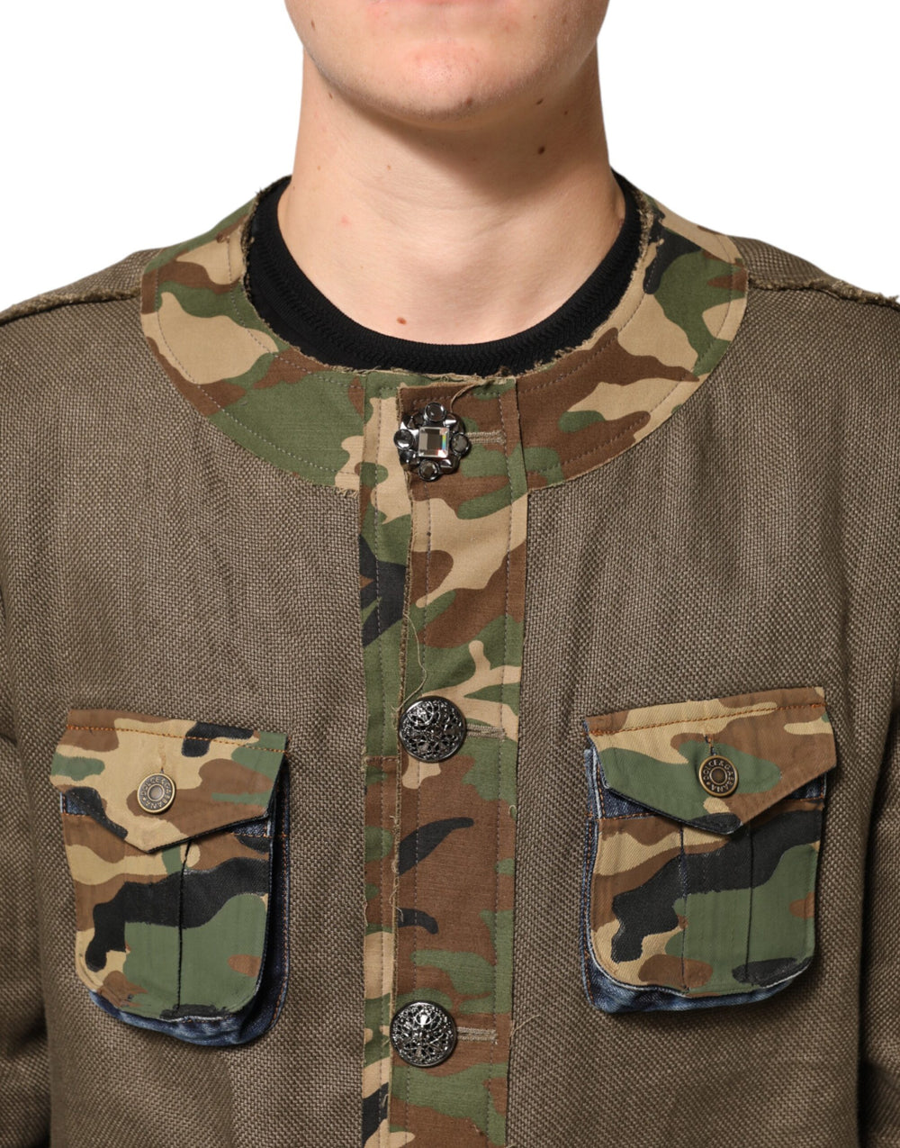 Dolce & Gabbana Linen Camouflage Jacket in Brown