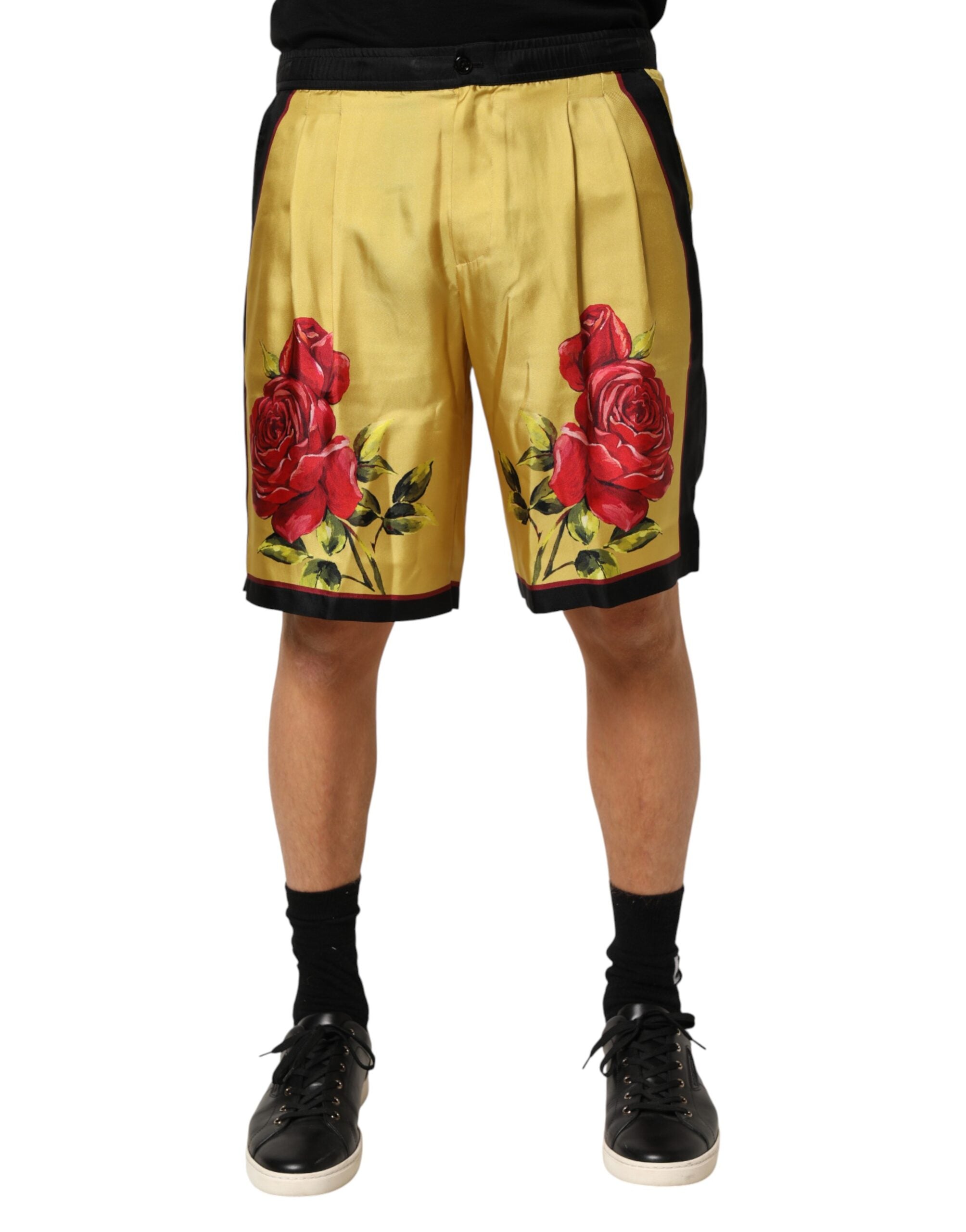 Dolce & Gabbana Silk Bermuda Shorts in Yellow Floral Print
