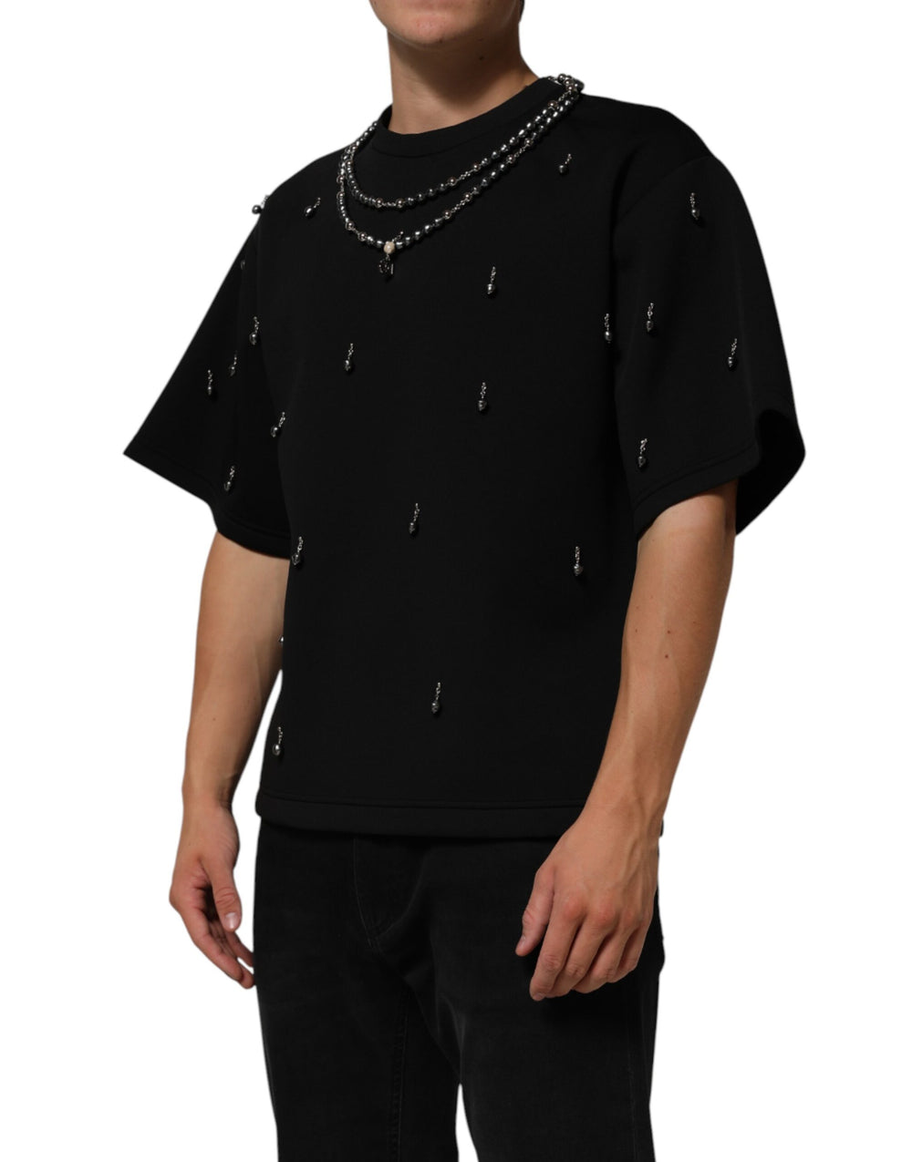 Dolce & Gabbana Embellished Crew-Neck T-Shirt in Black