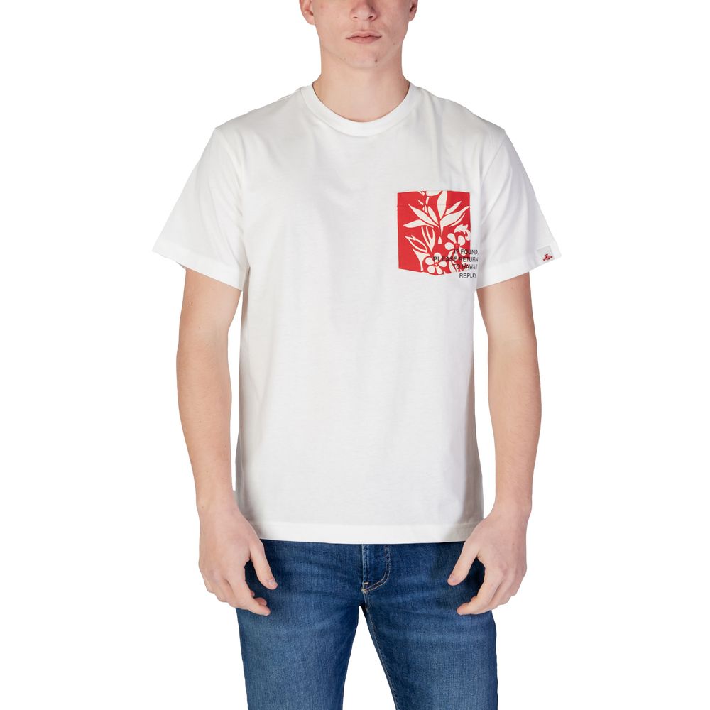 Replay Λευκό Βαμβακερό T-Shirt