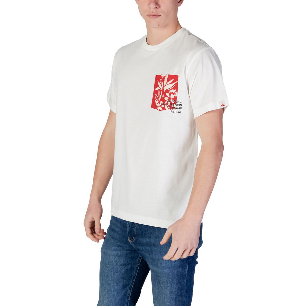Replay Λευκό Βαμβακερό T-Shirt