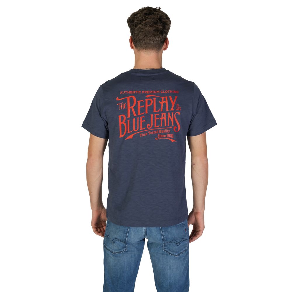 Replay Μπλε Βαμβακερό T-Shirt