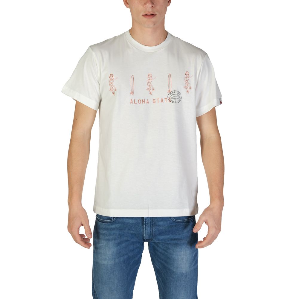 Replay Λευκό Βαμβακερό T-Shirt