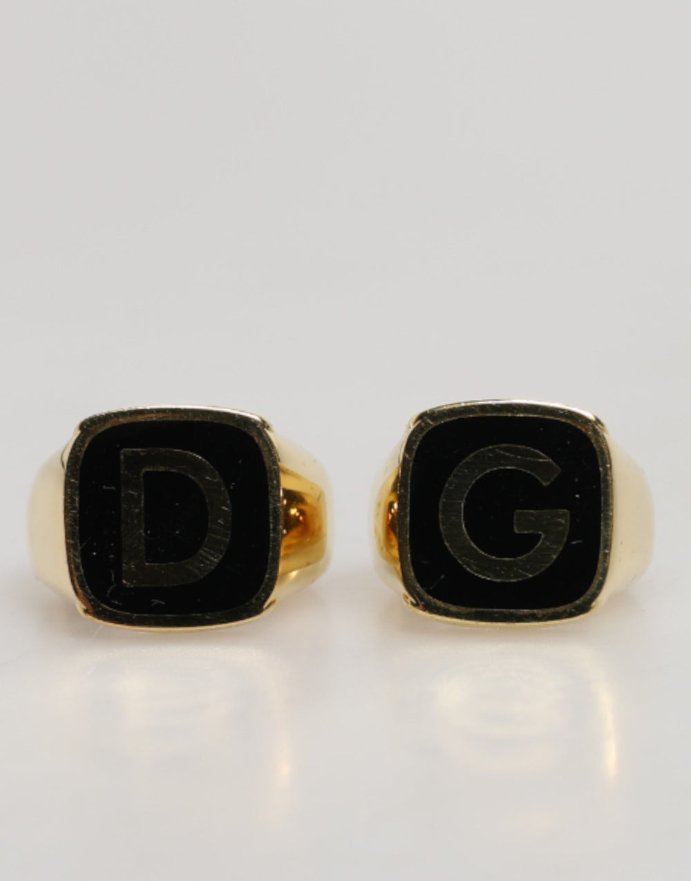 Gold-Tone Real Brass Black Enamel "DG" Adjustable Rings mens luxury fashion - Mens Edit
