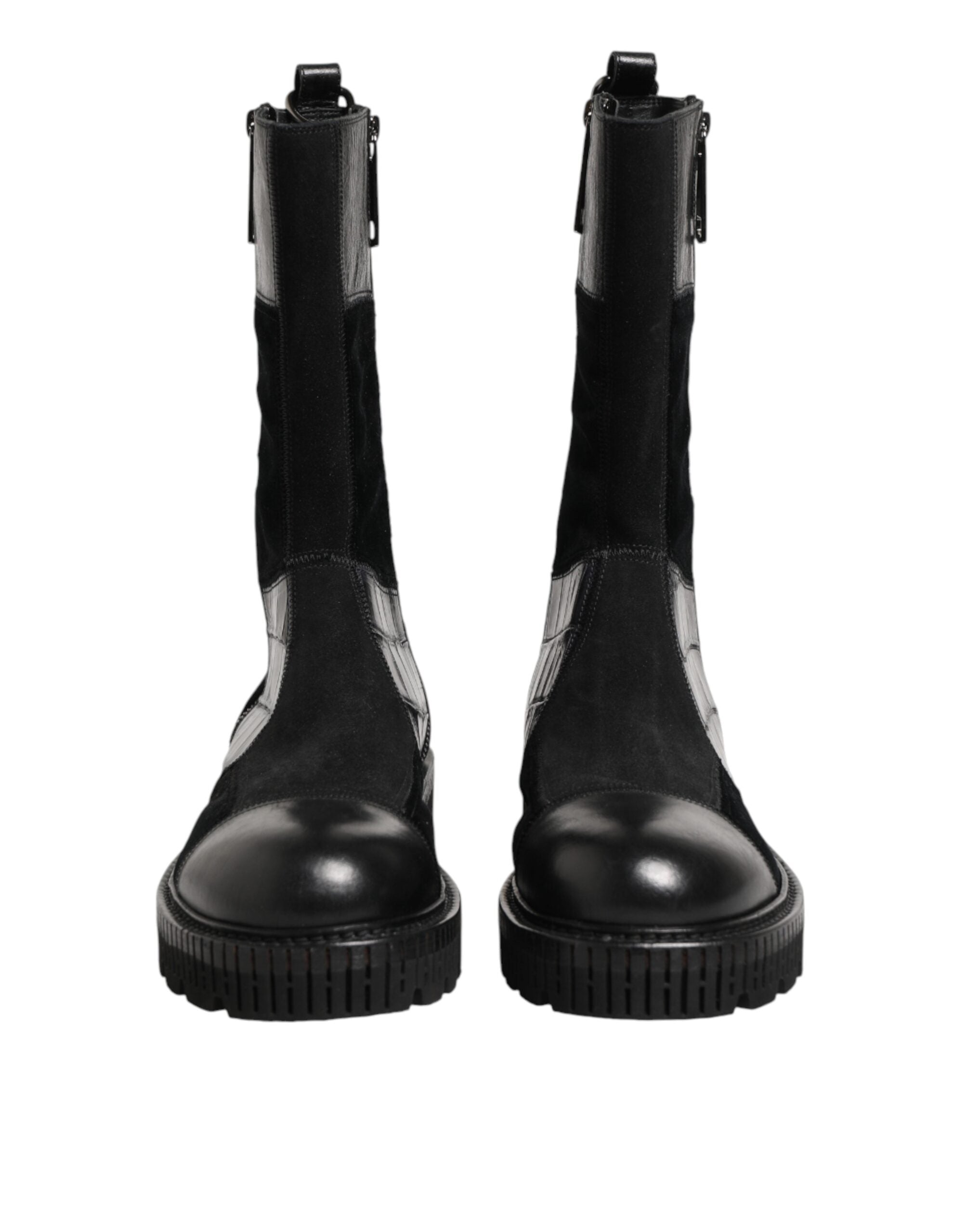 Black Patchwork Leather Mid Calf Boot Shoes mens luxury fashion - Mens Edit