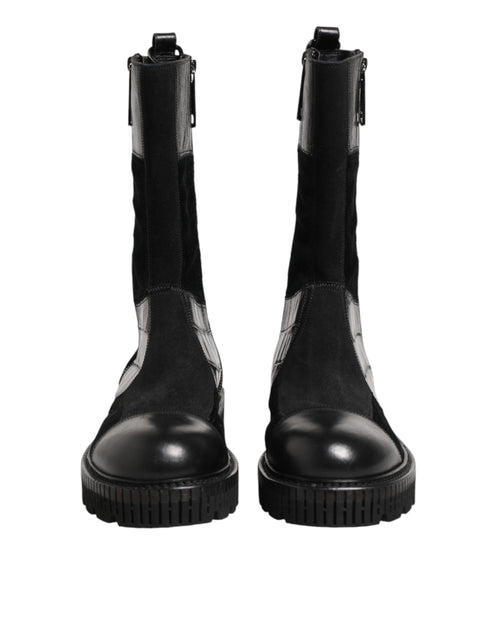 Black Patchwork Leather Mid Calf Boot Shoes mens luxury fashion - Mens Edit