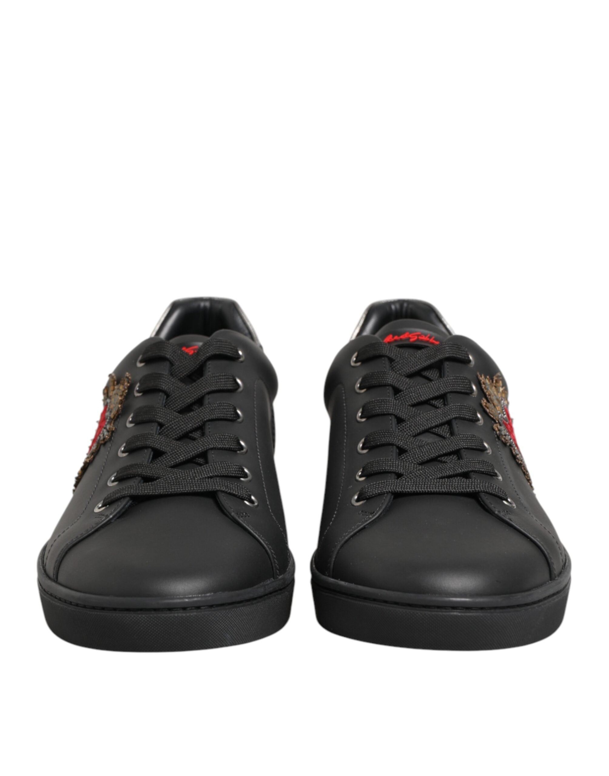 Dolce & Gabbana Δερμάτινα Sneakers με Καρδιά σε Μαύρο