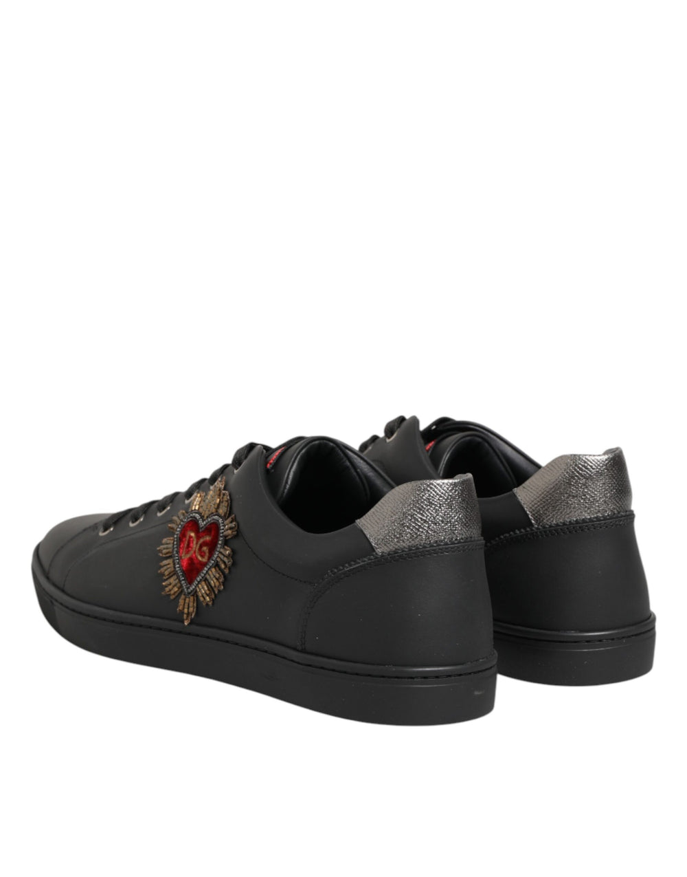 Dolce & Gabbana Calf Leather Heart Embellished Sneakers in Black