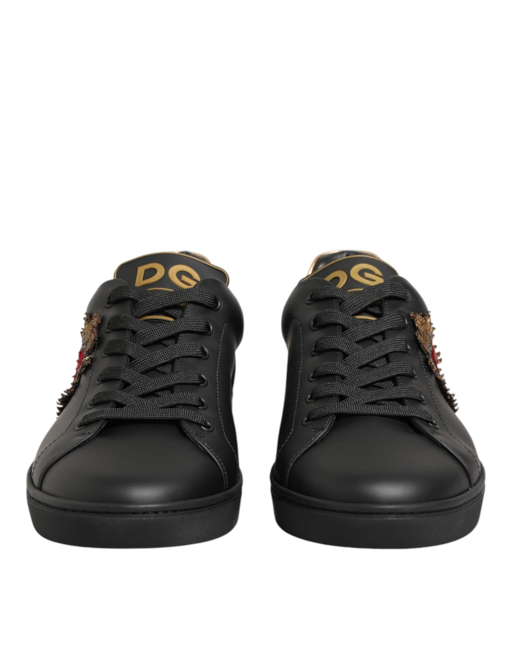 Black Leather Heart Embellished Sneakers Shoes mens luxury fashion - Mens Edit