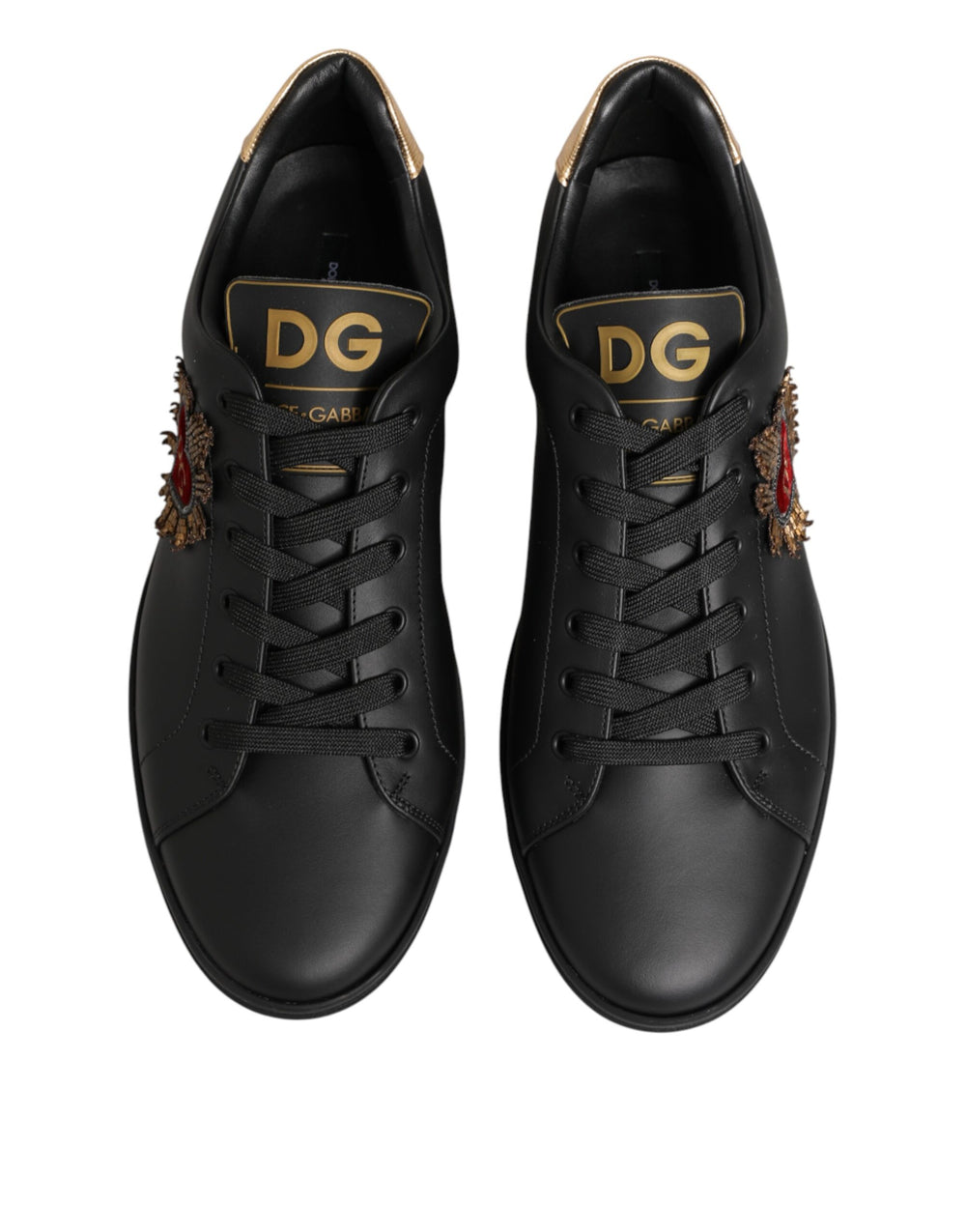 Dolce & Gabbana Calf Leather Heart Embellished Sneakers in Black
