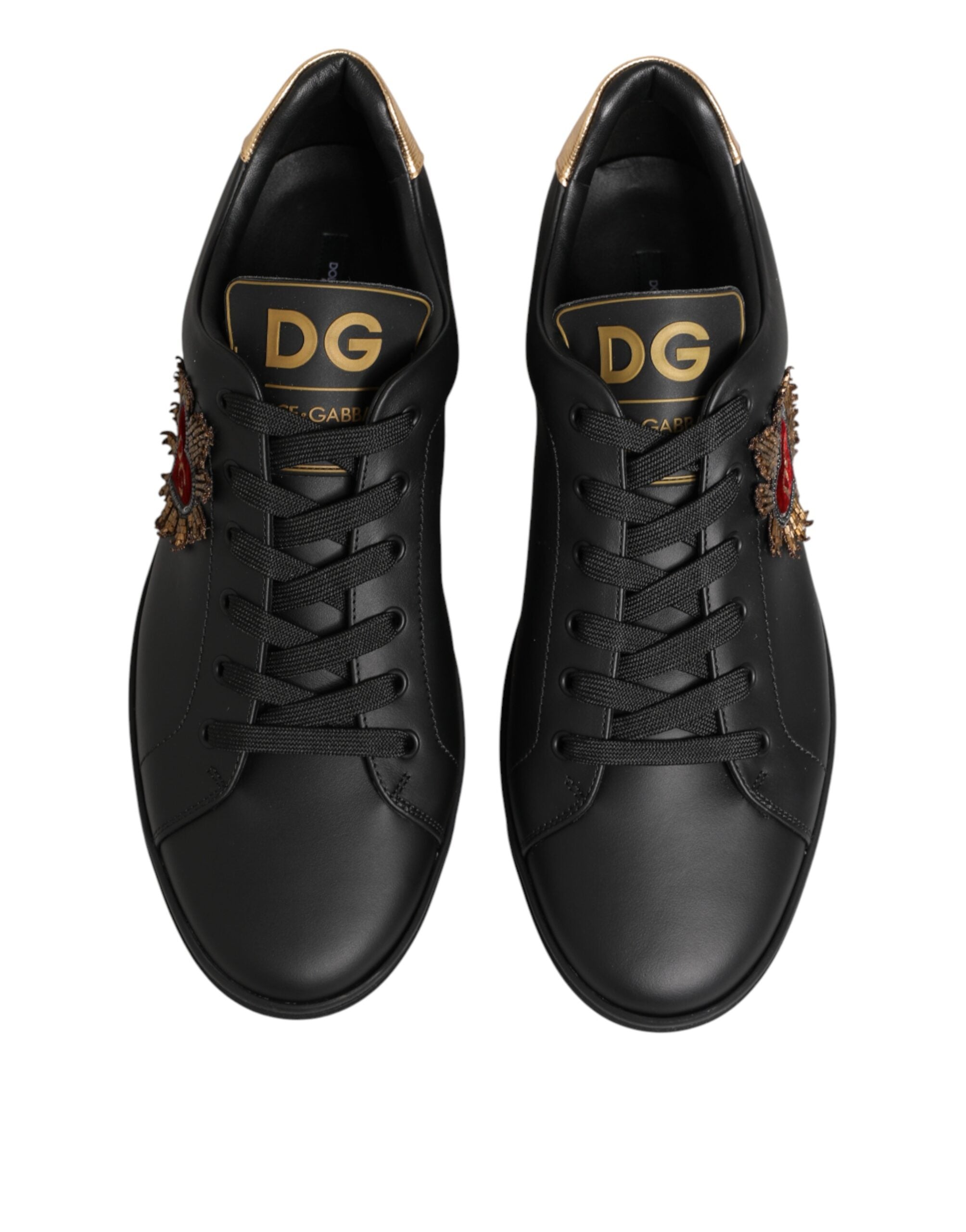 Dolce & Gabbana Δερμάτινα Sneakers με Καρδιά σε Μαύρο