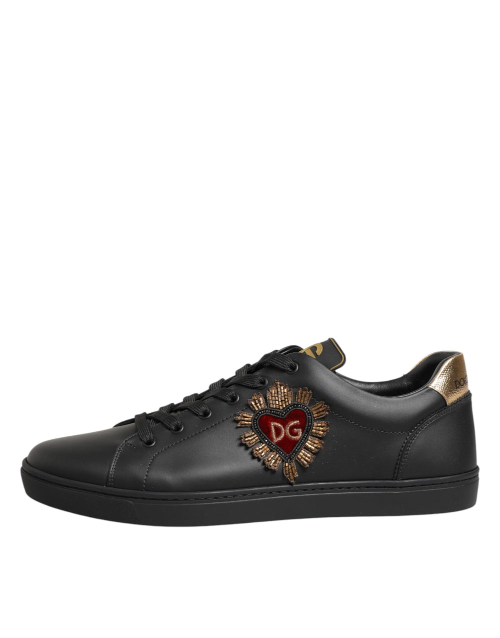Dolce & Gabbana Calf Leather Heart Embellished Sneakers in Black