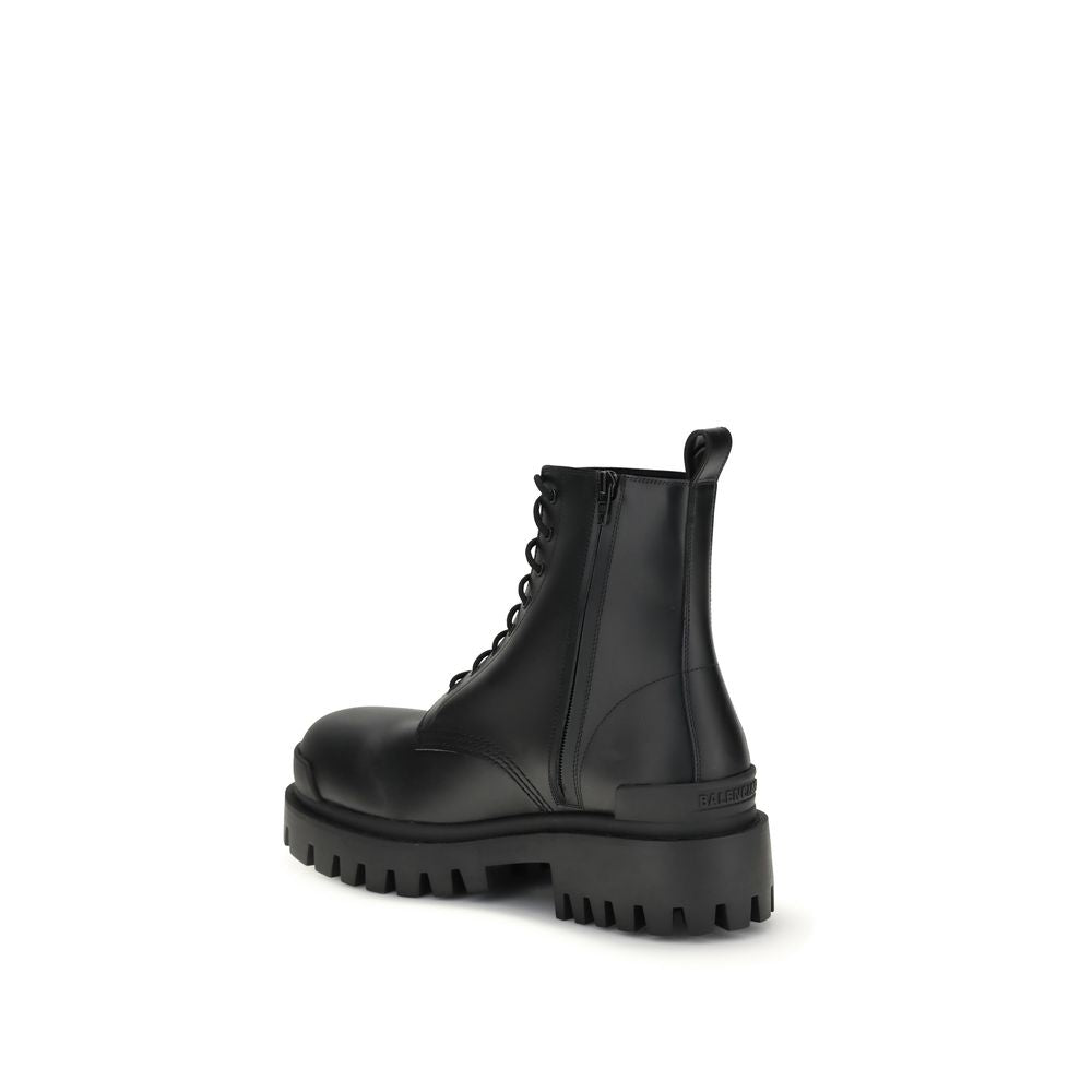 Balenciaga Calf Leather Lace-Up Boots in Black