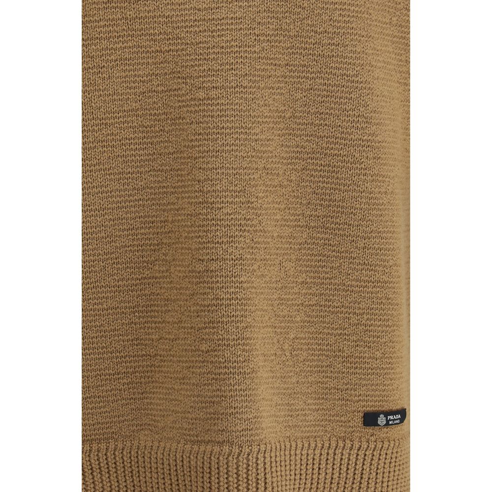 Prada Superfine Merino Wool Crew-Neck Sweater in Beige