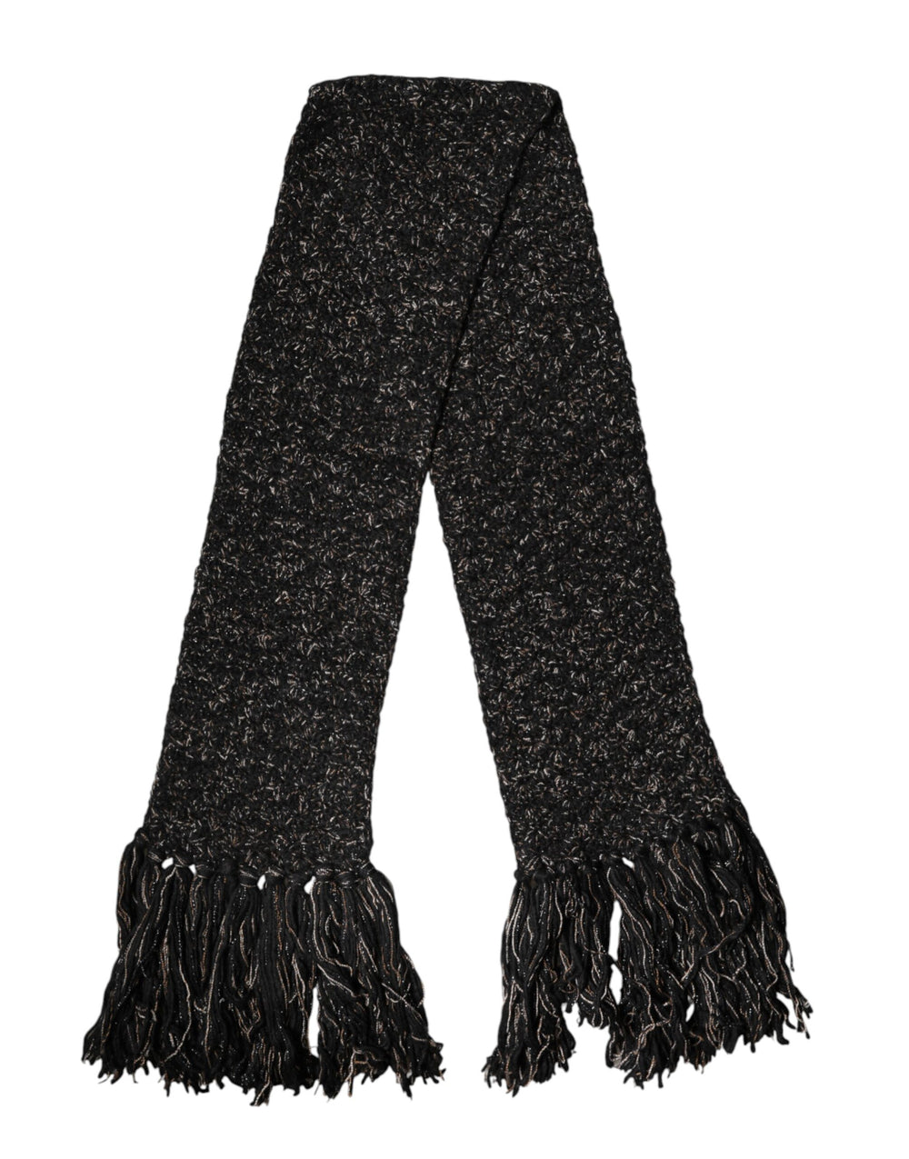 Dolce & Gabbana Wool Blend Fringed Neck Scarf in Black
