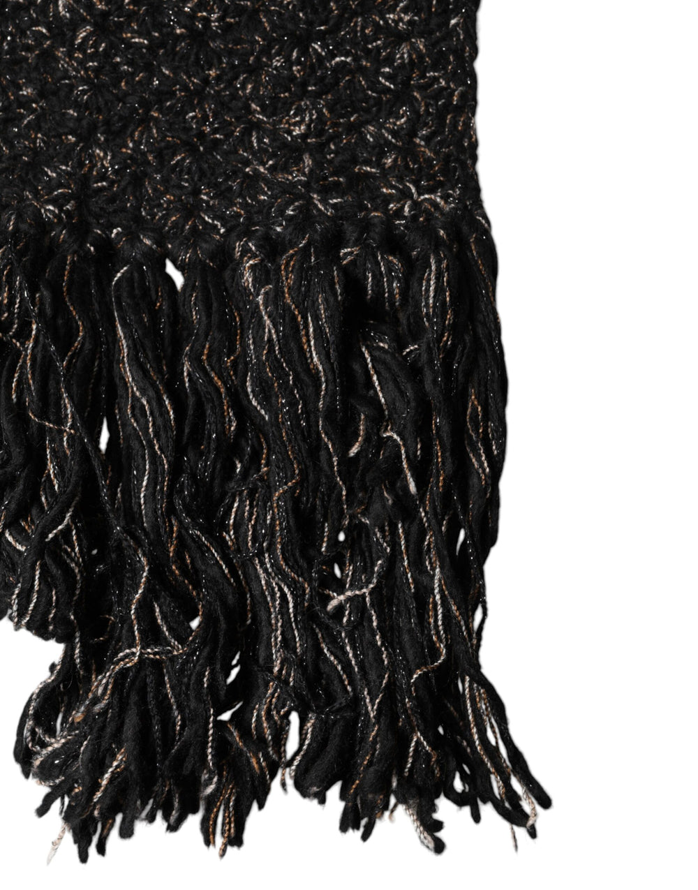 Dolce & Gabbana Wool Blend Fringed Neck Scarf in Black