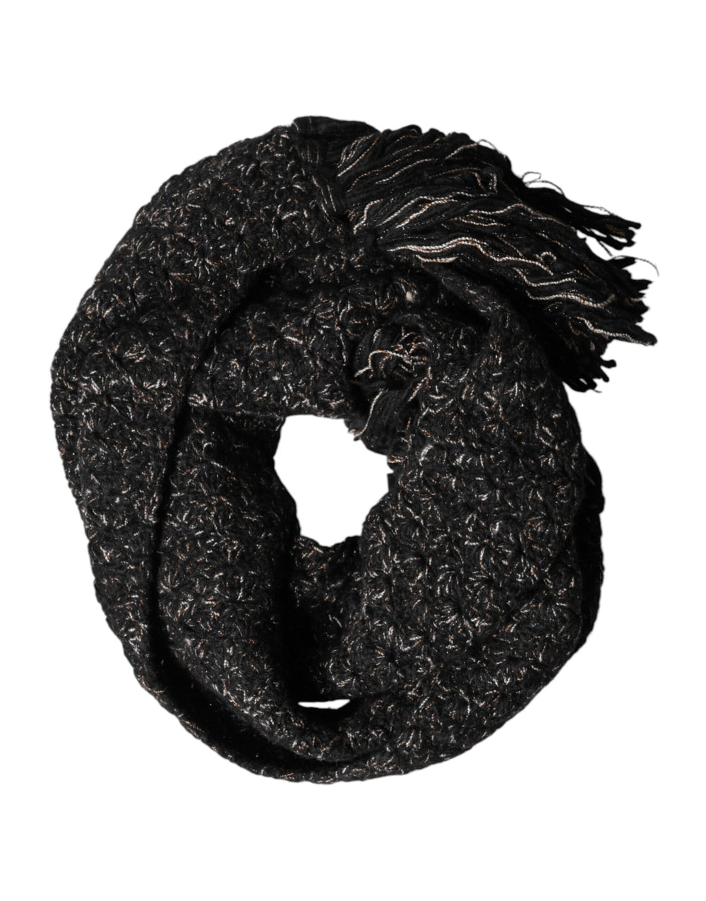 Dolce & Gabbana Wool Blend Fringed Neck Scarf in Black