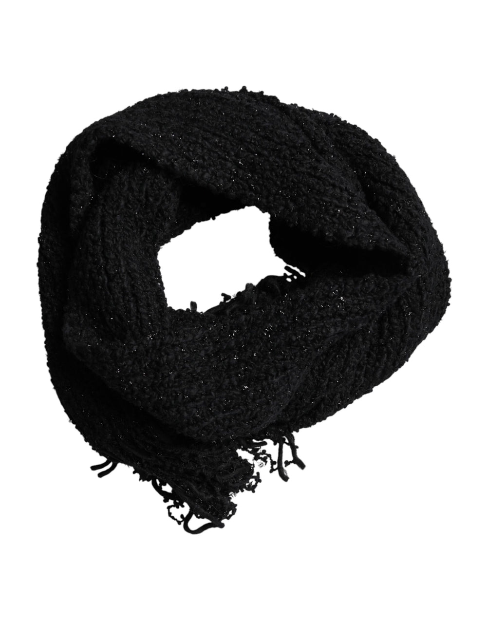 Dolce & Gabbana Wool Blend Fringed Scarf in Black