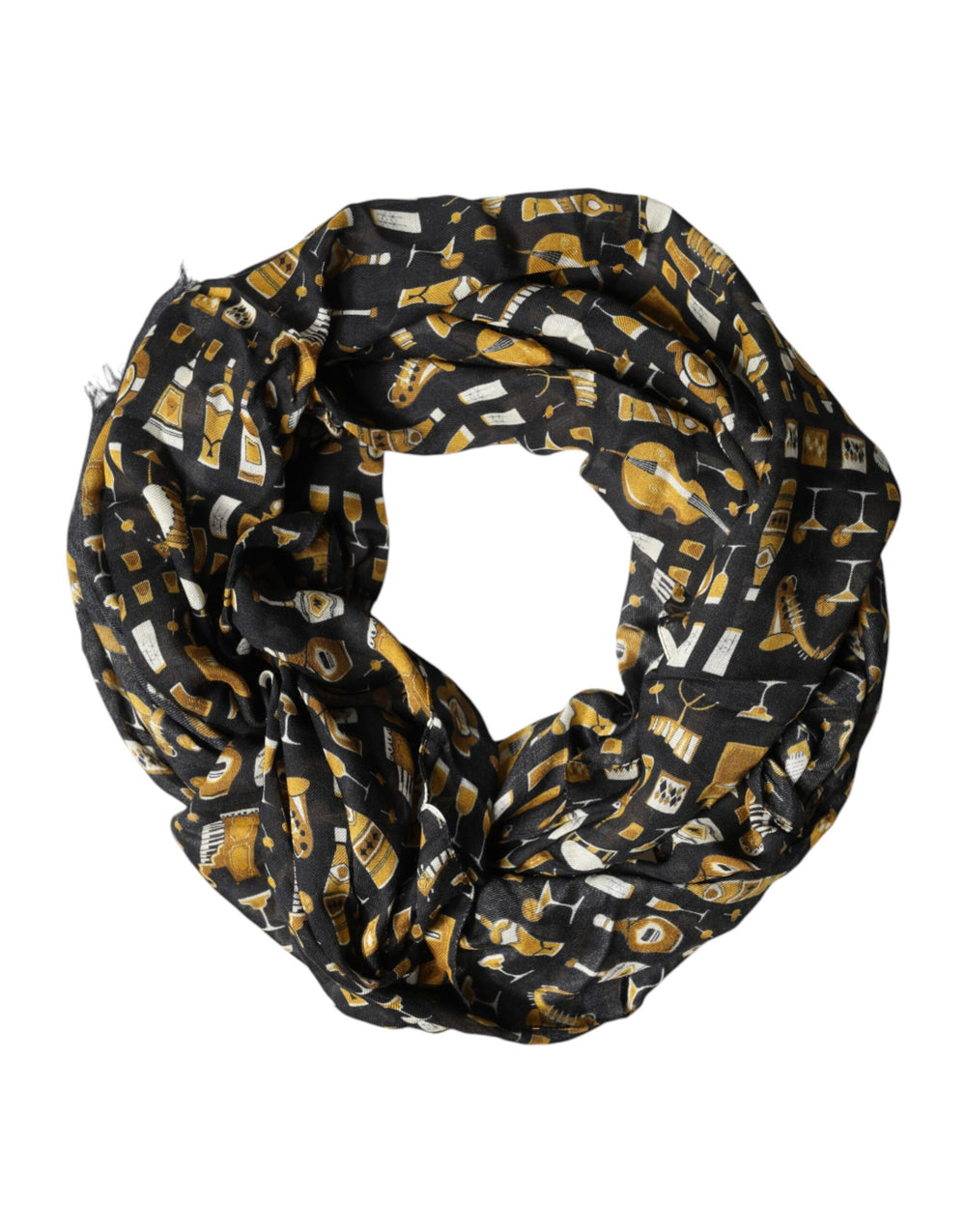 Black Jazz Club Print Neck Wrap Shawl Scarf mens luxury fashion - Mens Edit