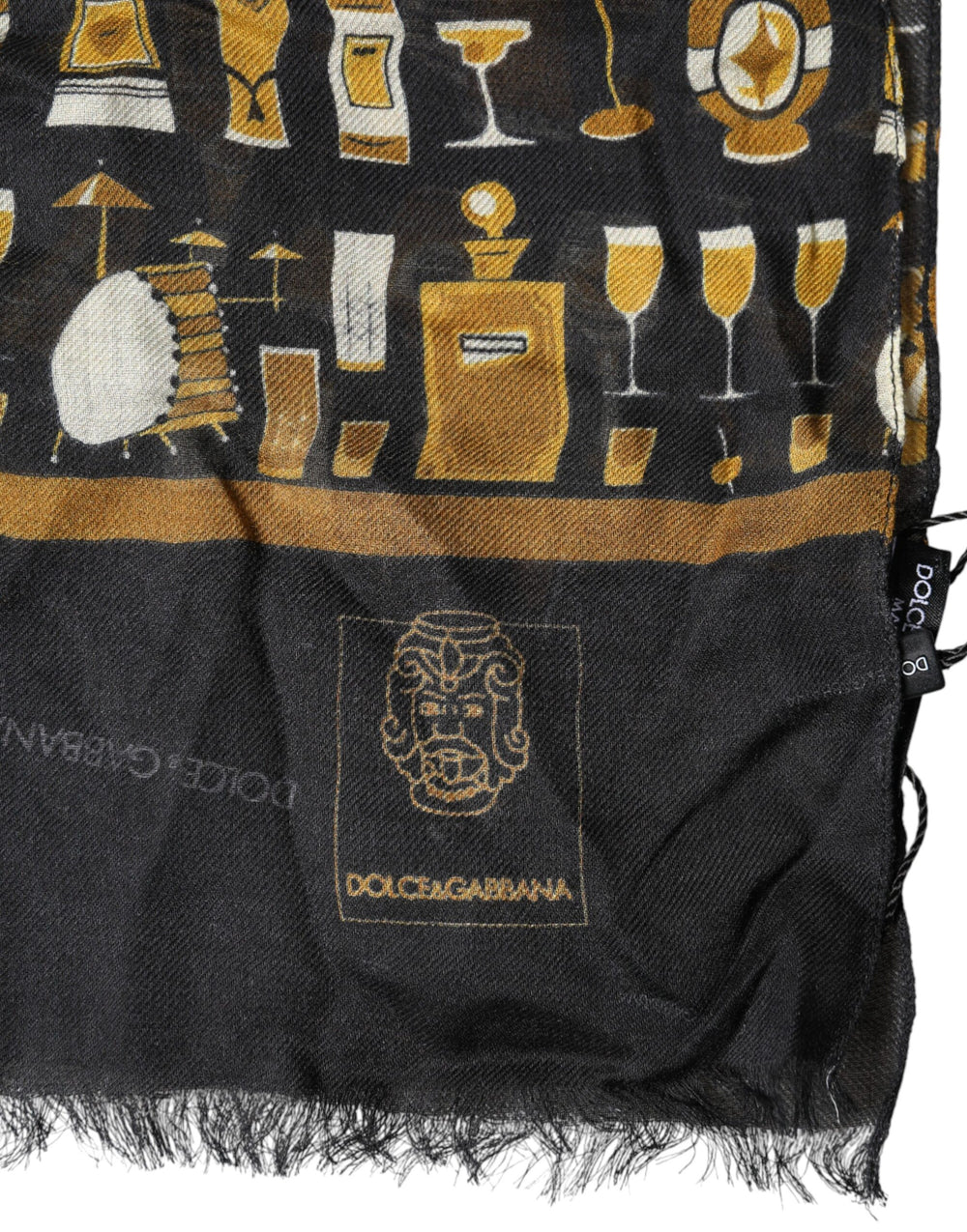 Dolce & Gabbana Jazz Club Print Neck Wrap Scarf in Black