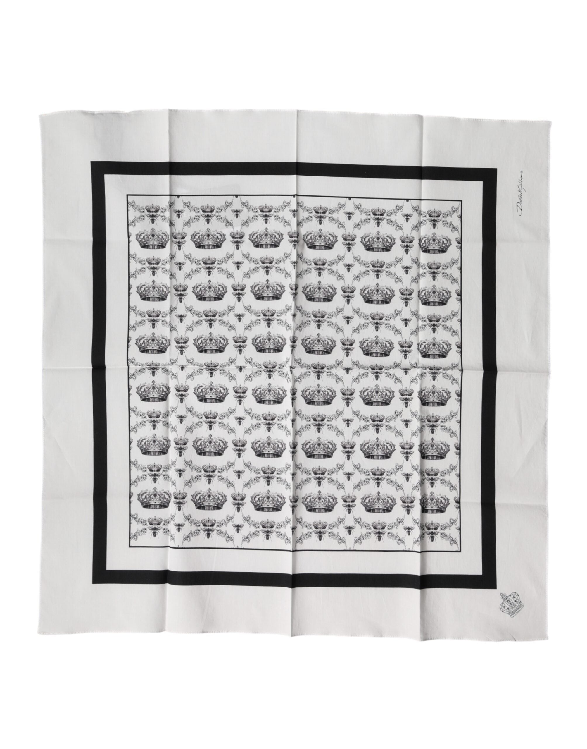 Dolce & Gabbana Τετράγωνο Foulard από 100% βαμβάκι με Crown-Print σε Λευκό