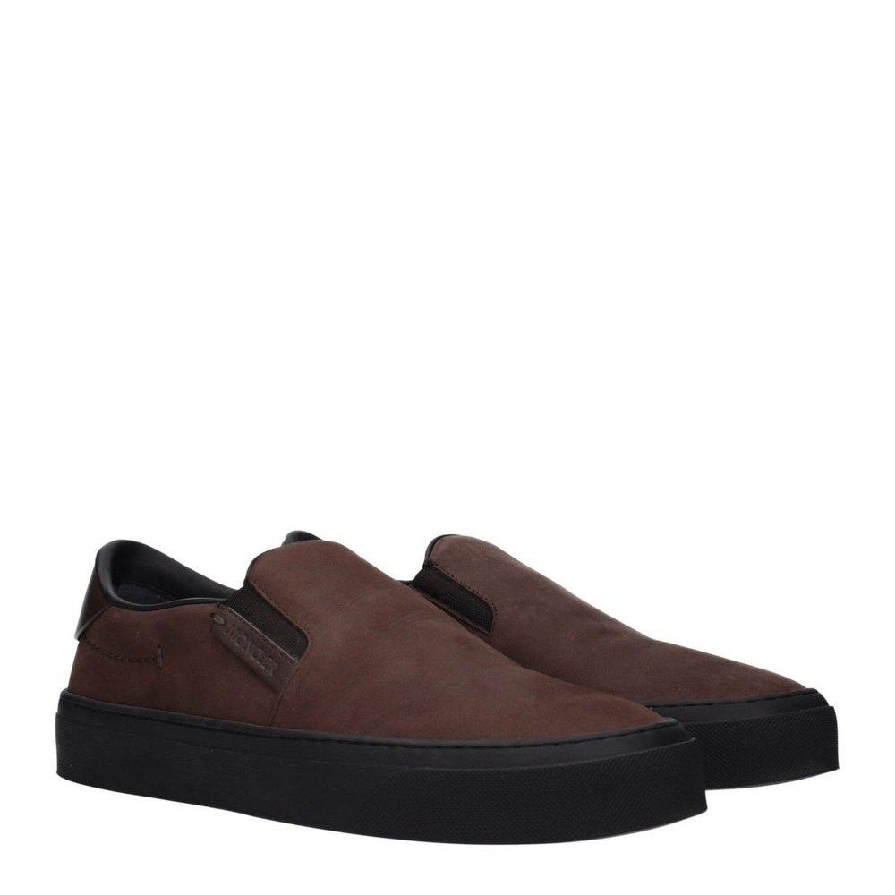 Moncler Leather Slip-On Loafers in Brown