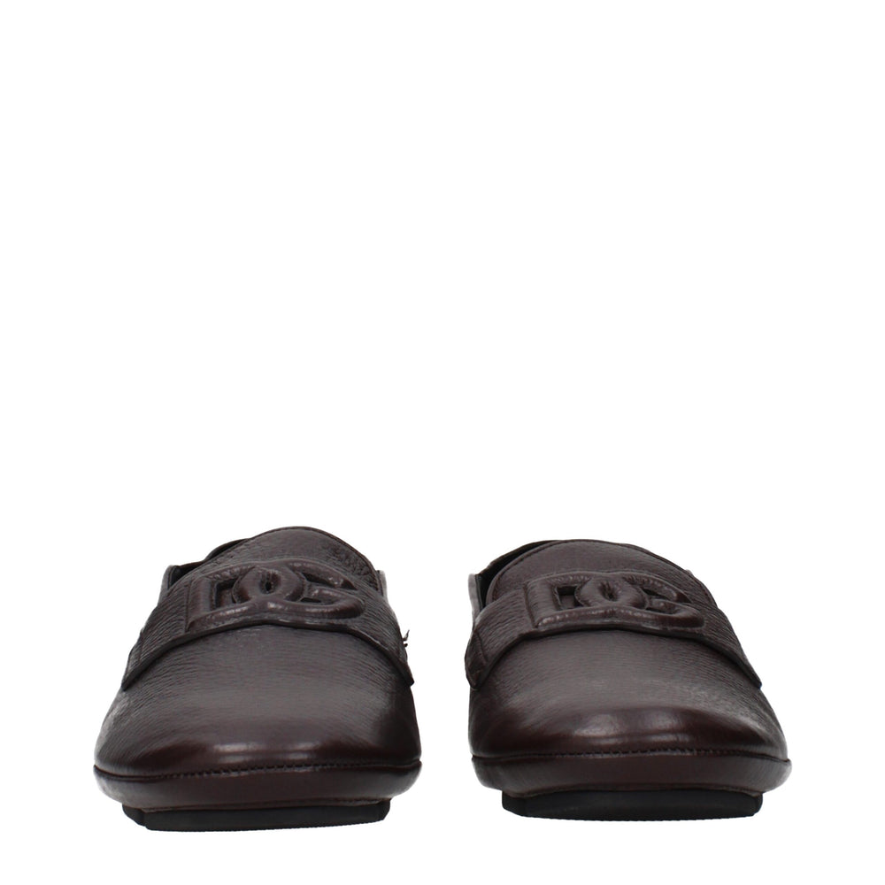 Dolce & Gabbana Leather Slip-On Loafers in Brown