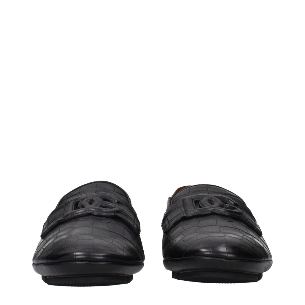 Dolce & Gabbana Leather Slip-On Loafers in Black