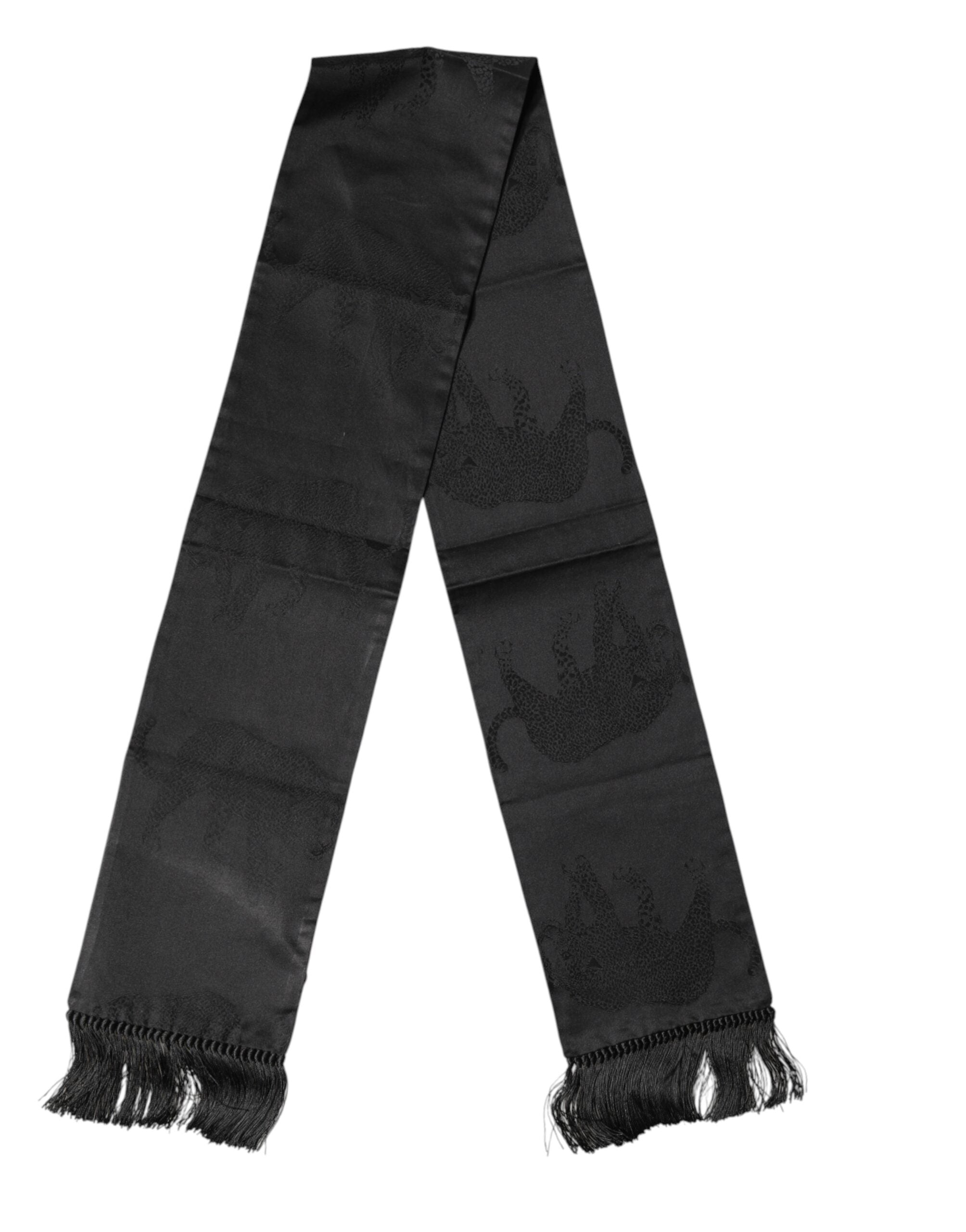 Dolce & Gabbana Silk Fringed Neck Scarf in Black