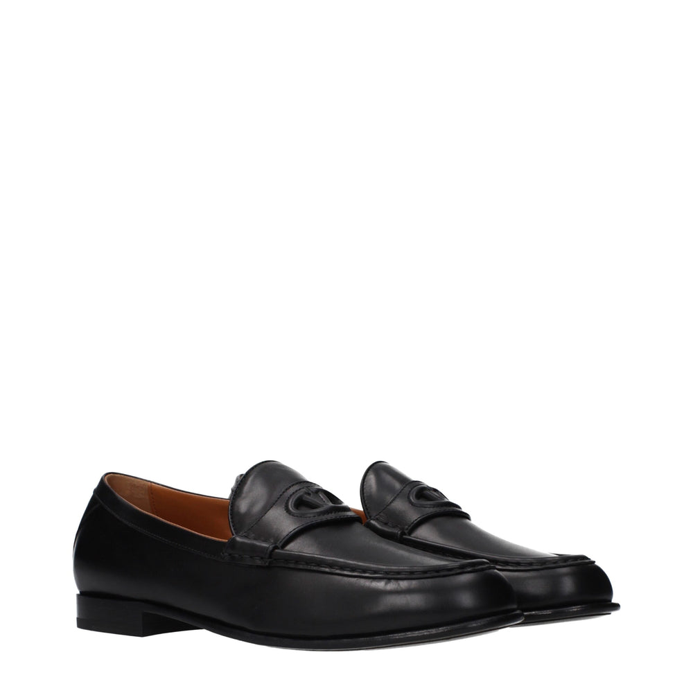 Valentino Garavani Leather Slip-On Loafers in Black