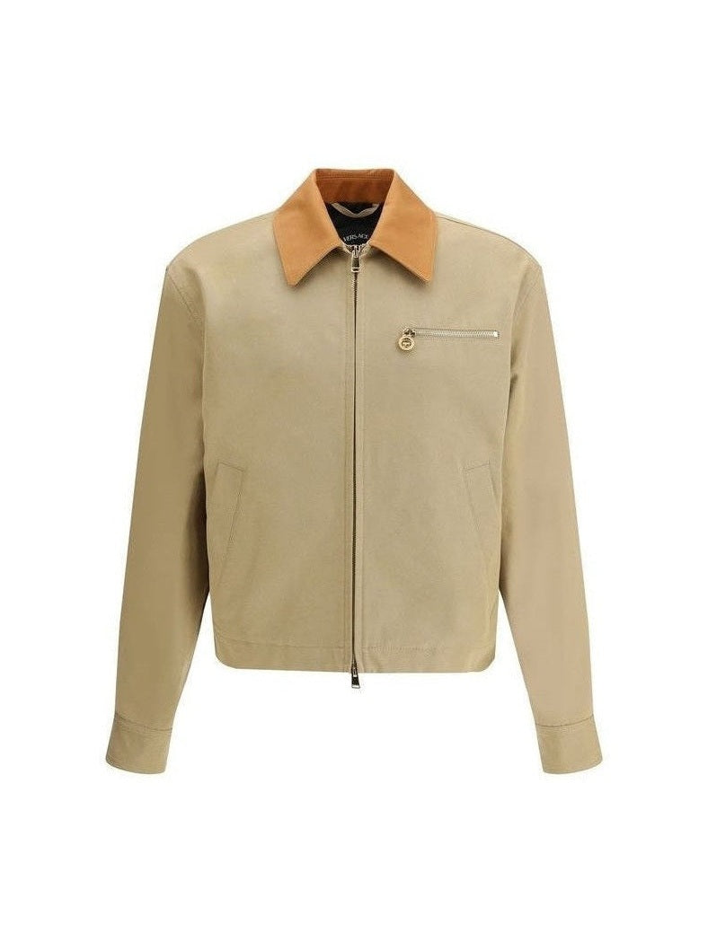 Versace Jacket 100 Percent Cotton Leather Collar Detail Concealed Front Zip Closure