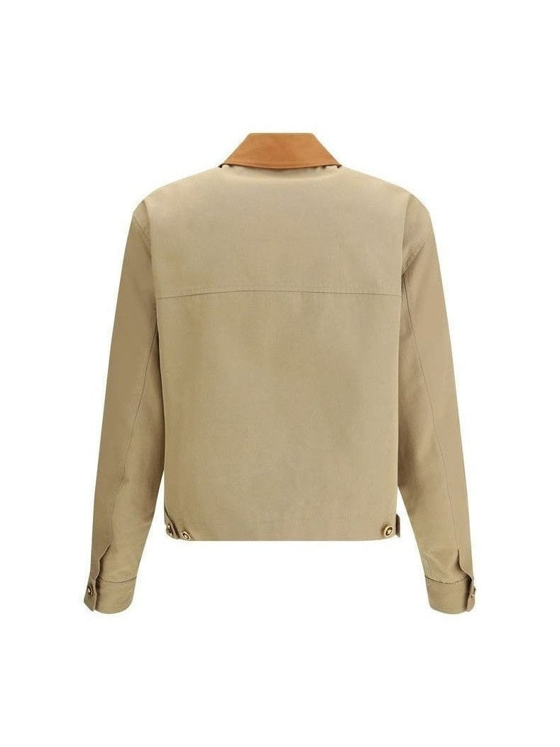 Versace Jacket 100 Percent Cotton Leather Collar Detail Concealed Front Zip Closure