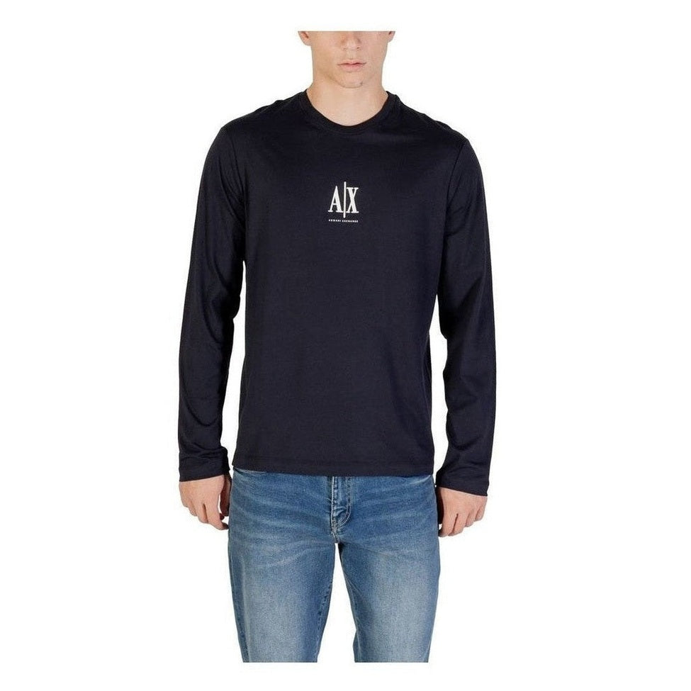 Armani Exchange Blue Cotton Long Sleeve T-Shirt mens luxury fashion - Mens Edit