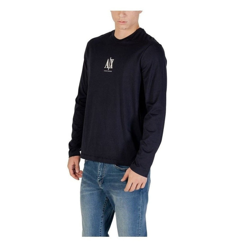 Armani Exchange Blue Cotton Long Sleeve T-Shirt mens luxury fashion - Mens Edit