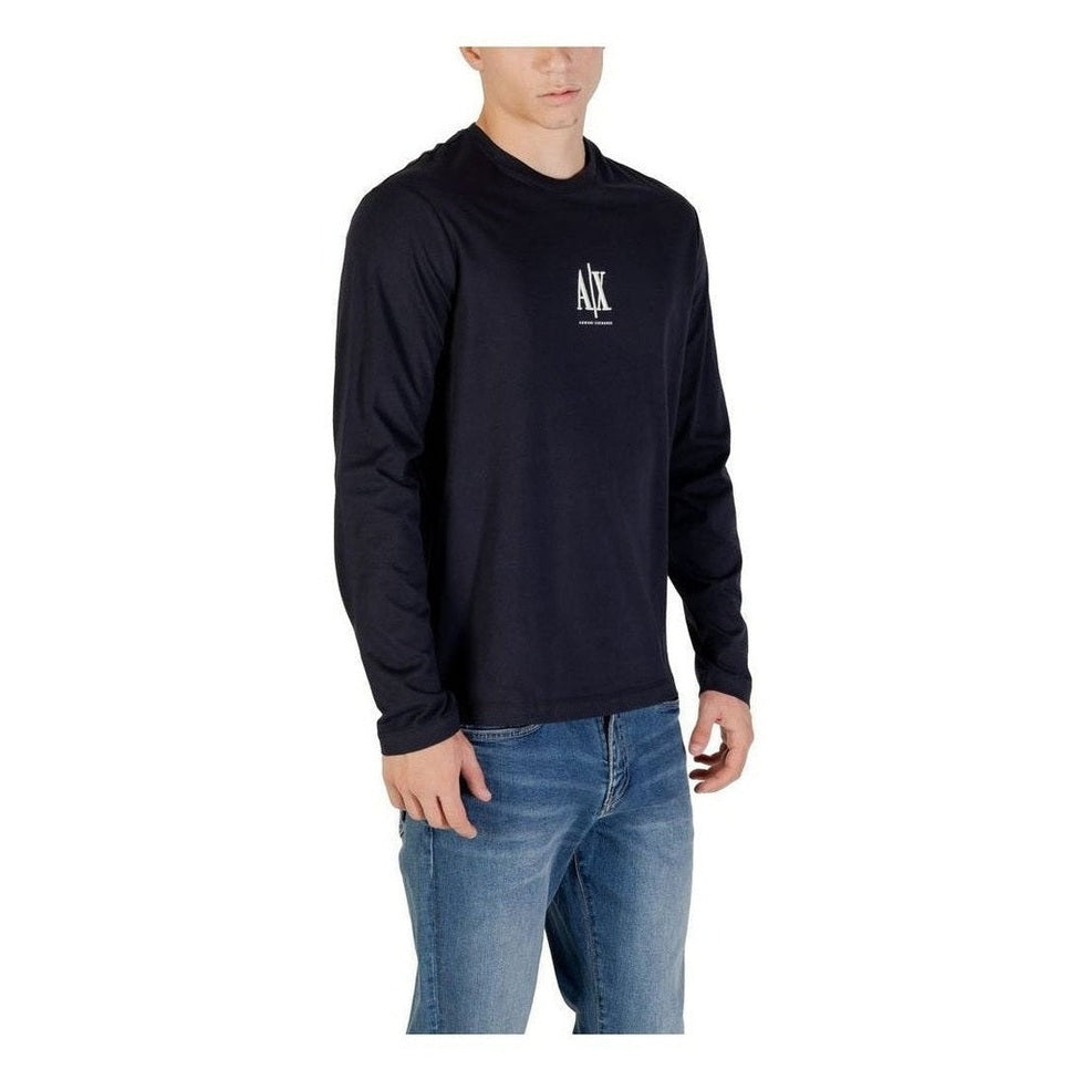 Armani Exchange Blue Cotton Long Sleeve T-Shirt mens luxury fashion - Mens Edit