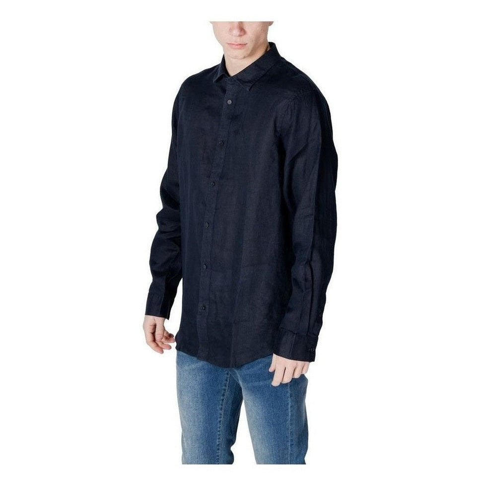 Armani Exchange Blue Linen Dress Shirt mens luxury fashion - Mens Edit