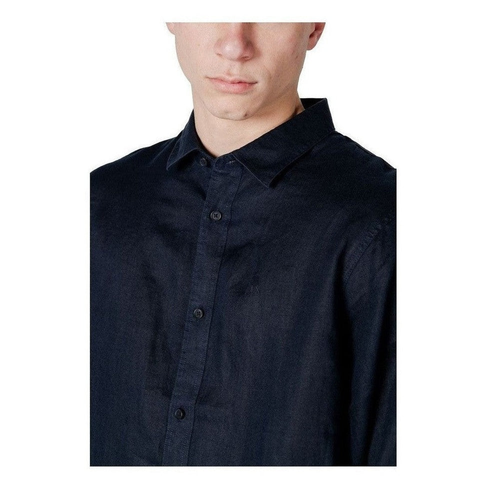 Armani Exchange Blue Linen Dress Shirt mens luxury fashion - Mens Edit