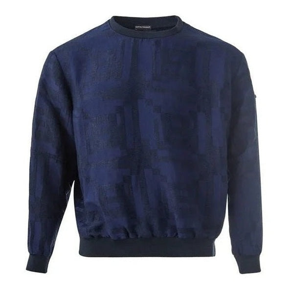 Emporio Armani Blue Linen Men's Geometric T-Shirt - Designer | Mens Edit