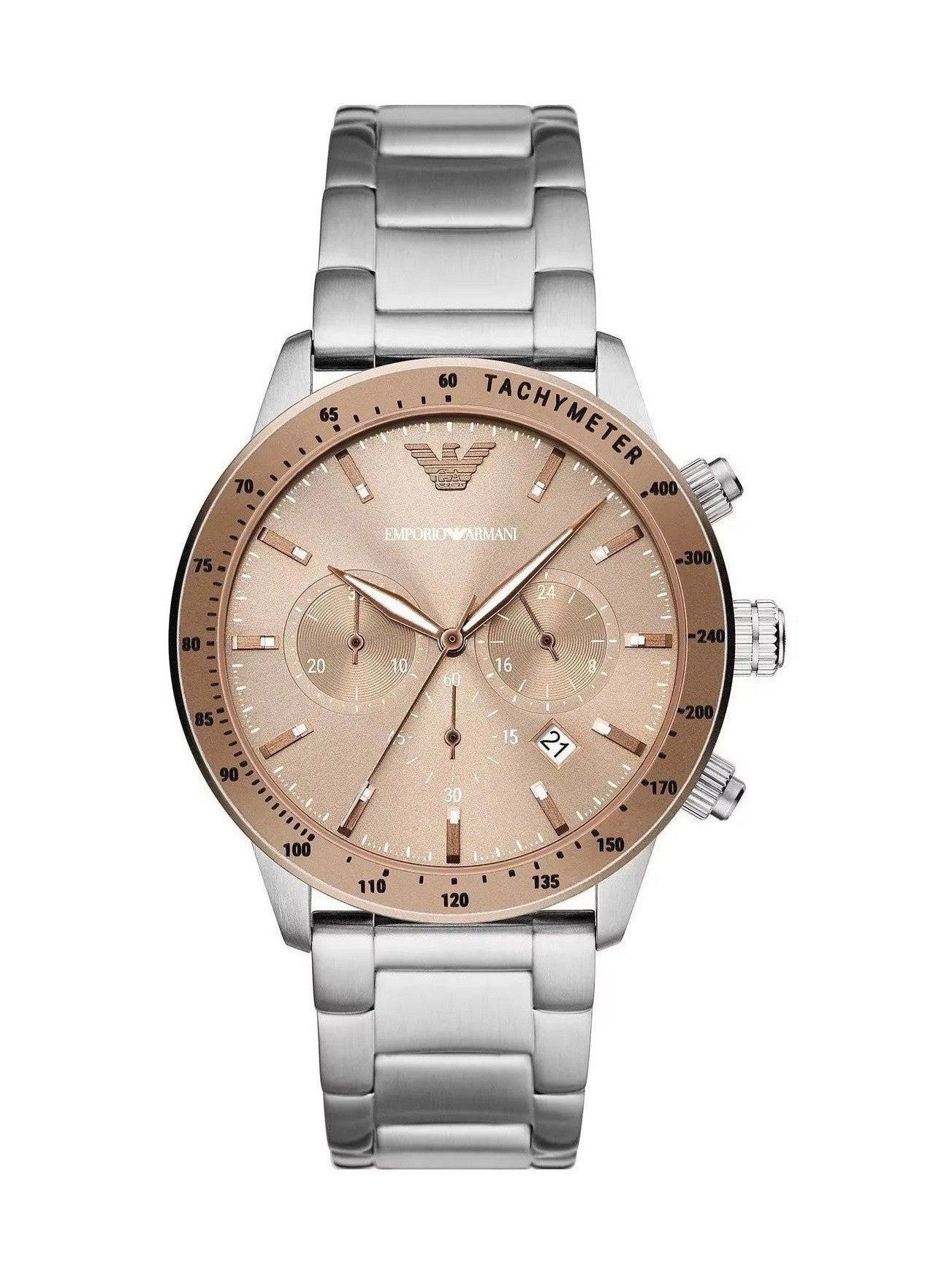 Emporio Armani Bronze and Silver Steel Chronograph Watch mens luxury fashion - MENS EDIT