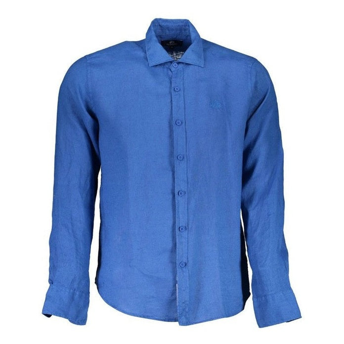 La Martina Blu Linen Men Shirt mens luxury fashion - MENS EDIT