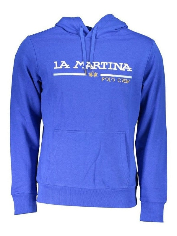 La Martina Blue Cotton Men Hooded Sweatshirt Classic Fit Casual Everyday Wear mens luxury fashion - MENS EDIT
