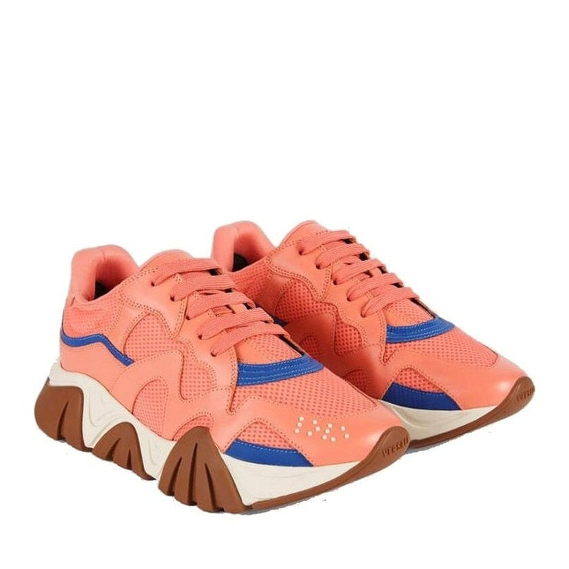 Versace Orange Leather Chunky Sneakers mens luxury fashion - MENS EDIT